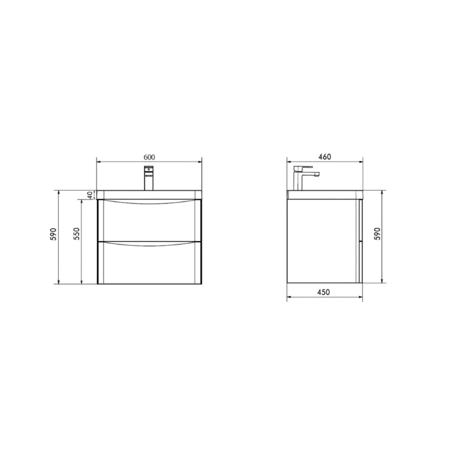 OW600DO Oakland Wood Grain Dark Oak Wall Mounted Vanity