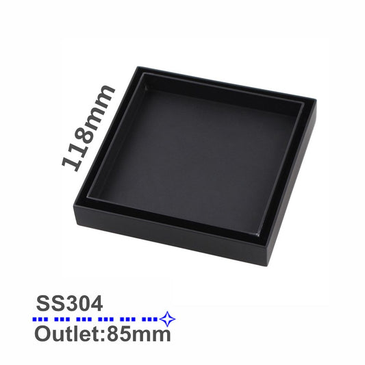 OX003.FD Matte Black Square Floor-mounted Floor Waste