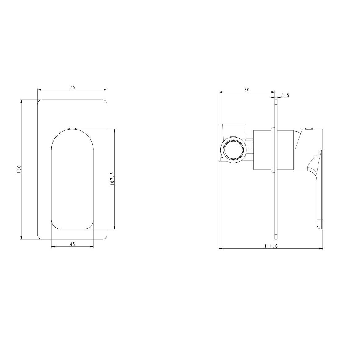 OX0167-2.ST VOG Matte Black Square Wall Mounted Wall Mixer