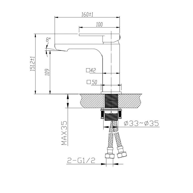 OX0222.BM IVANO Matte Black Square Counter-mounted Basin Mixer