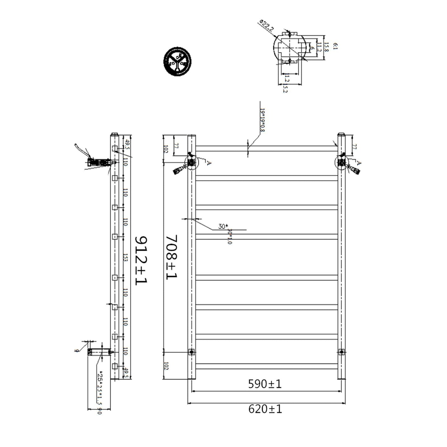 OX08.S.HTR Matte Black Square Wall Mounted Towel Warmer