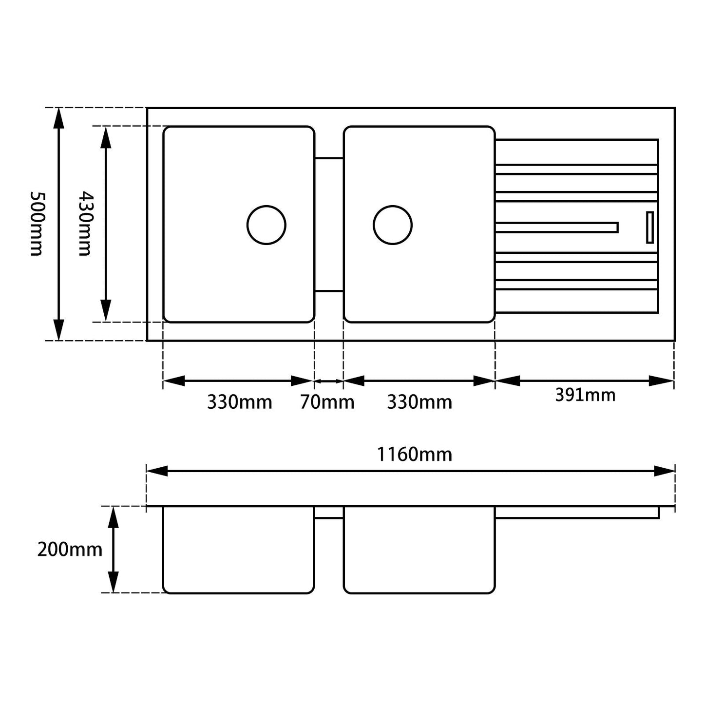 OX1150.KS Matte Black Rectangular Top/Undermount Sink