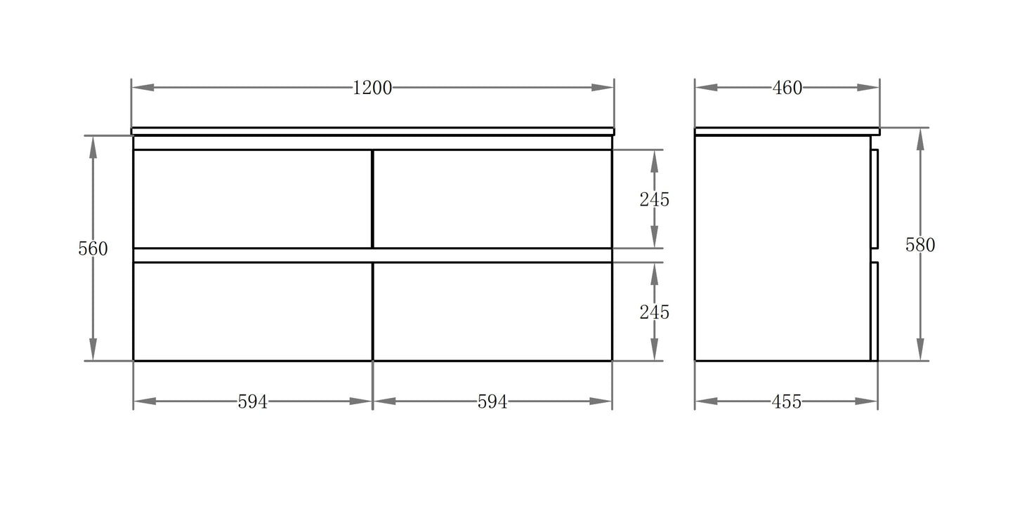 P124KB Riva Gloss White Rectangular Wall hung Vanity