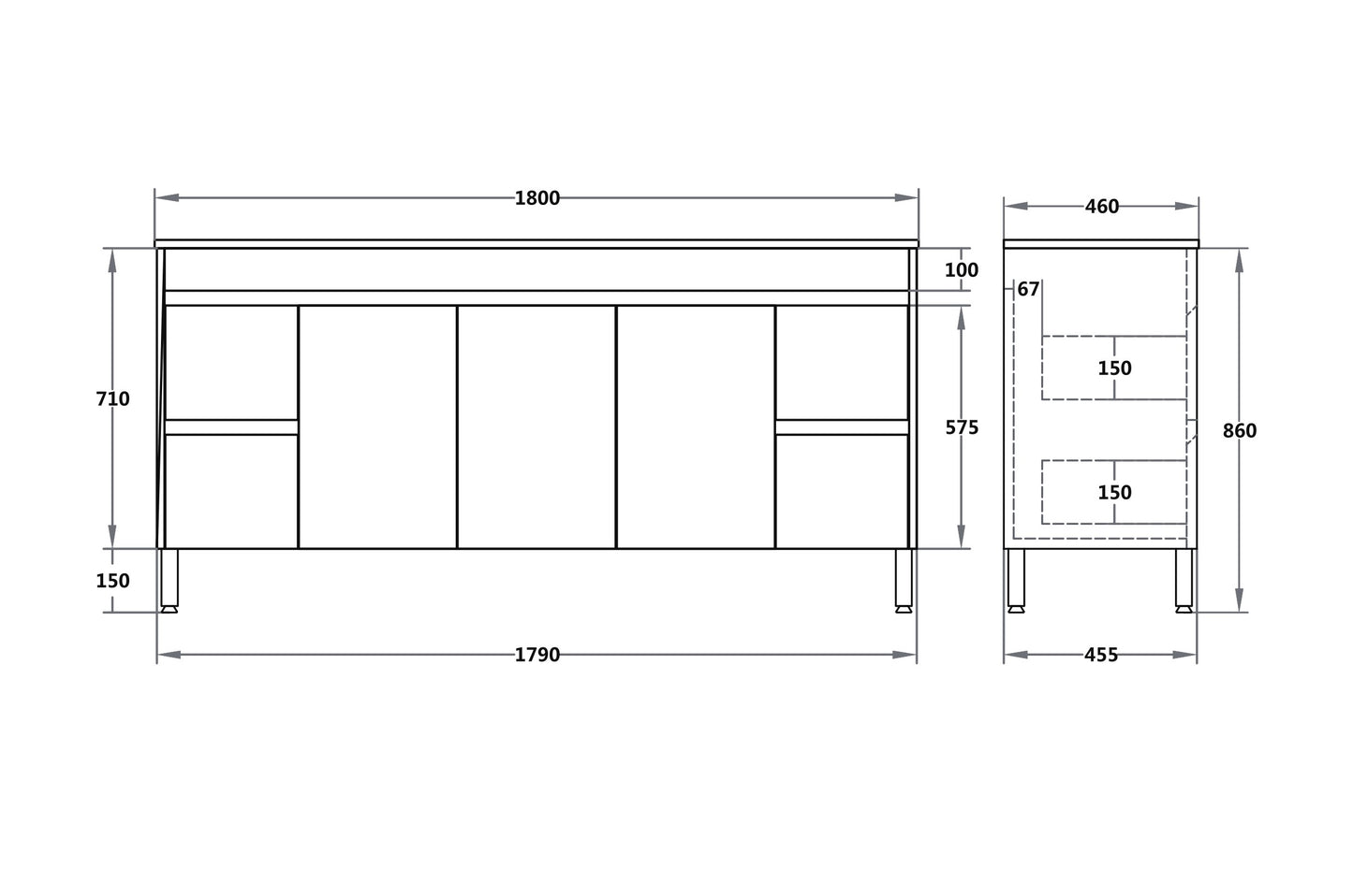 P184LG Polar Gloss White Free Standing Vanity