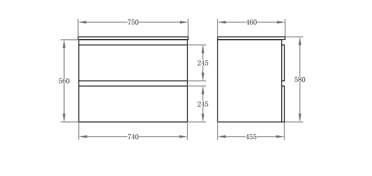 P74KB Riva Gloss White Rectangular Wall hung Vanity