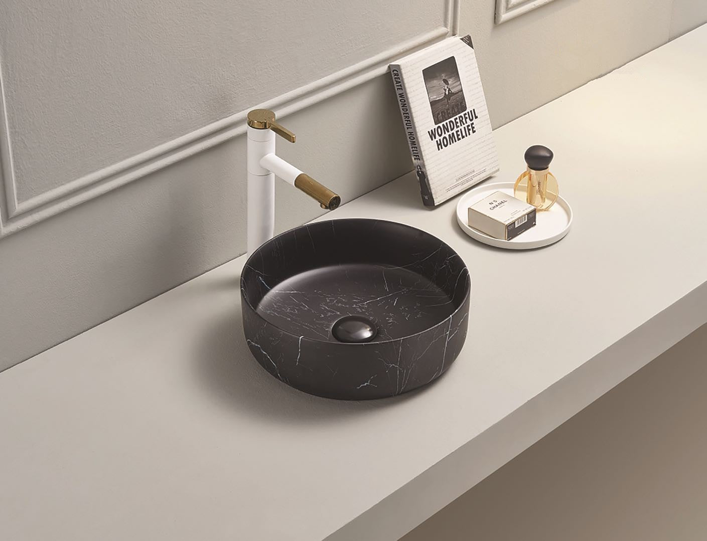 PA3535MBM Art Basins Matte Black Marble Round Above Counter Basin
