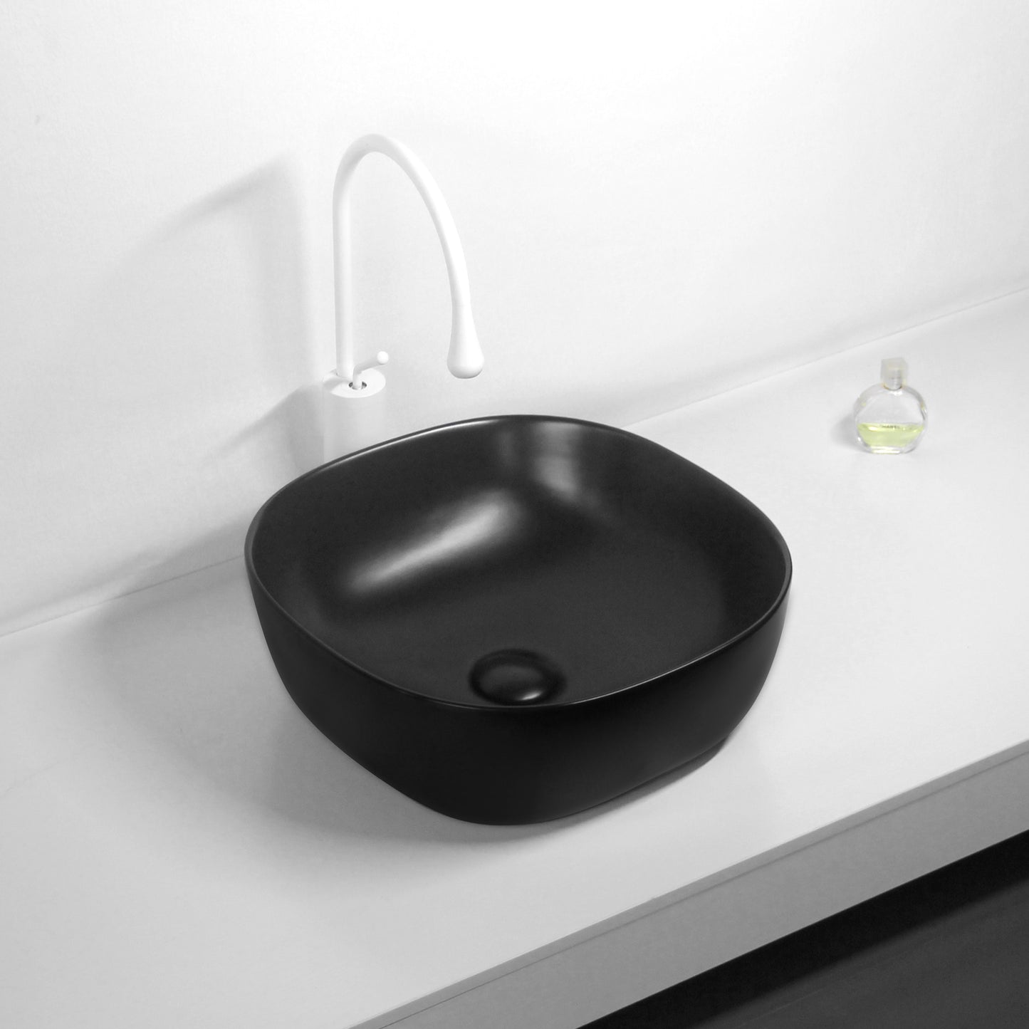 PA37375MB Qubix Matte Black Square Above Counter Basin