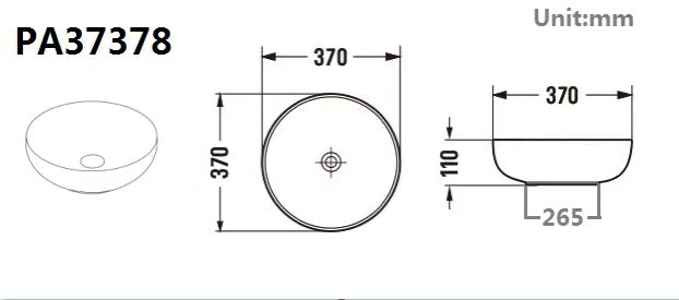 PA37378MB Ronda Matte Black Round Above Counter Basin
