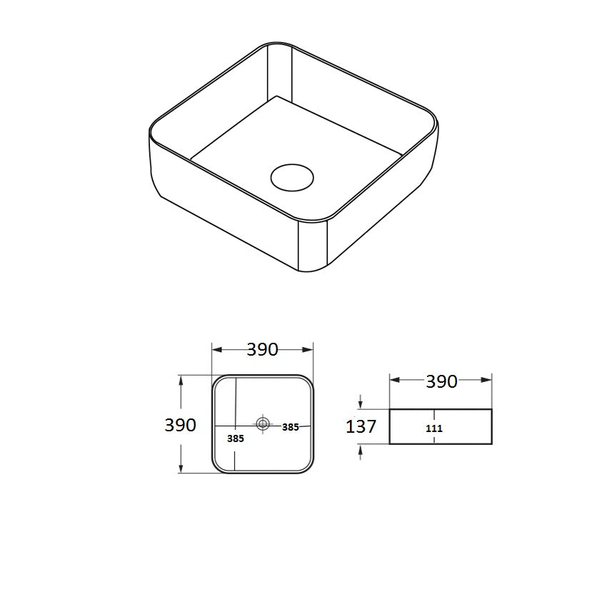 PA3939 Gloss White Square Above Counter Basin