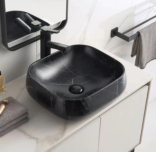 PA4540MBM Carrara Matte Black Marble Rectangular Above Counter Basin