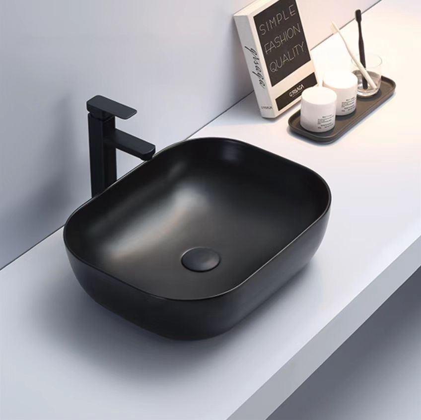 PA4939MB Qubix Matte Black Rectangular Above Counter Basin