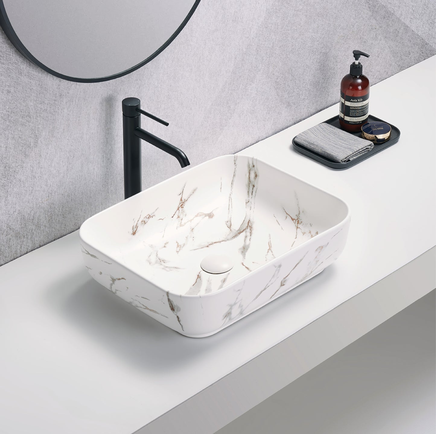 PA5039M2 Art Basins Matte White Carrara with Gold Vein Rectangular Above Counter Basin