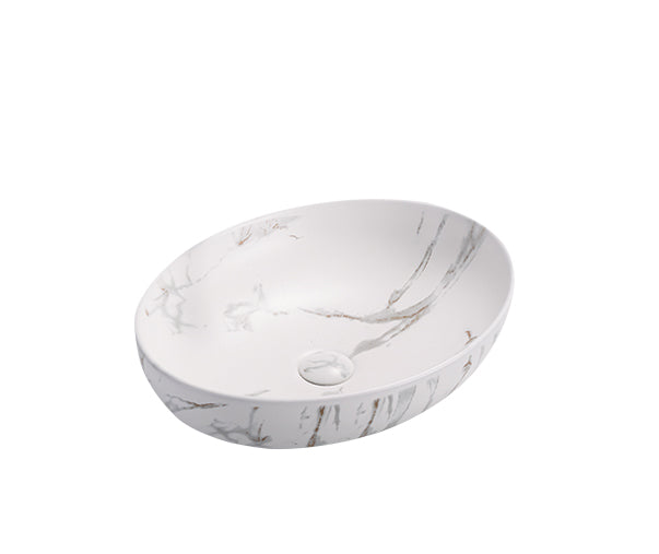 PA5239M2 Matte White Carrara with Gold Vein Oval Above Counter Basin