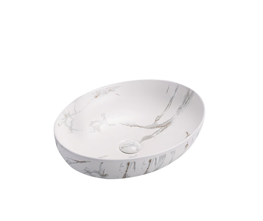 PA5239M2 Matte White Carrara with Gold Vein Oval Above Counter Basin