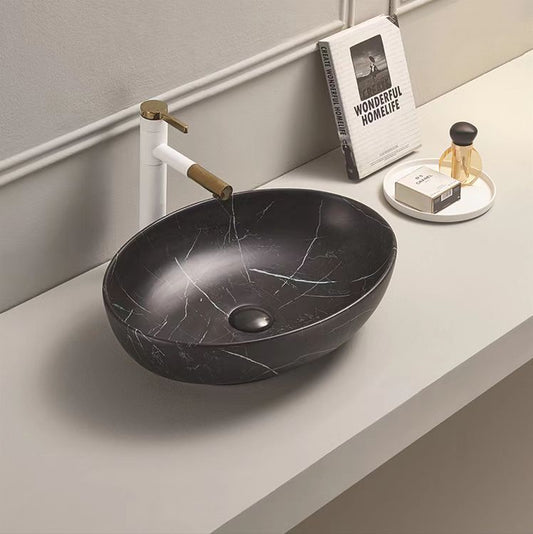PA5239MBM Black Marble Oval Above Counter Basin