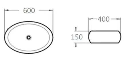 PA6040MBW Oria Matte White and Black Oval Above Counter Basin