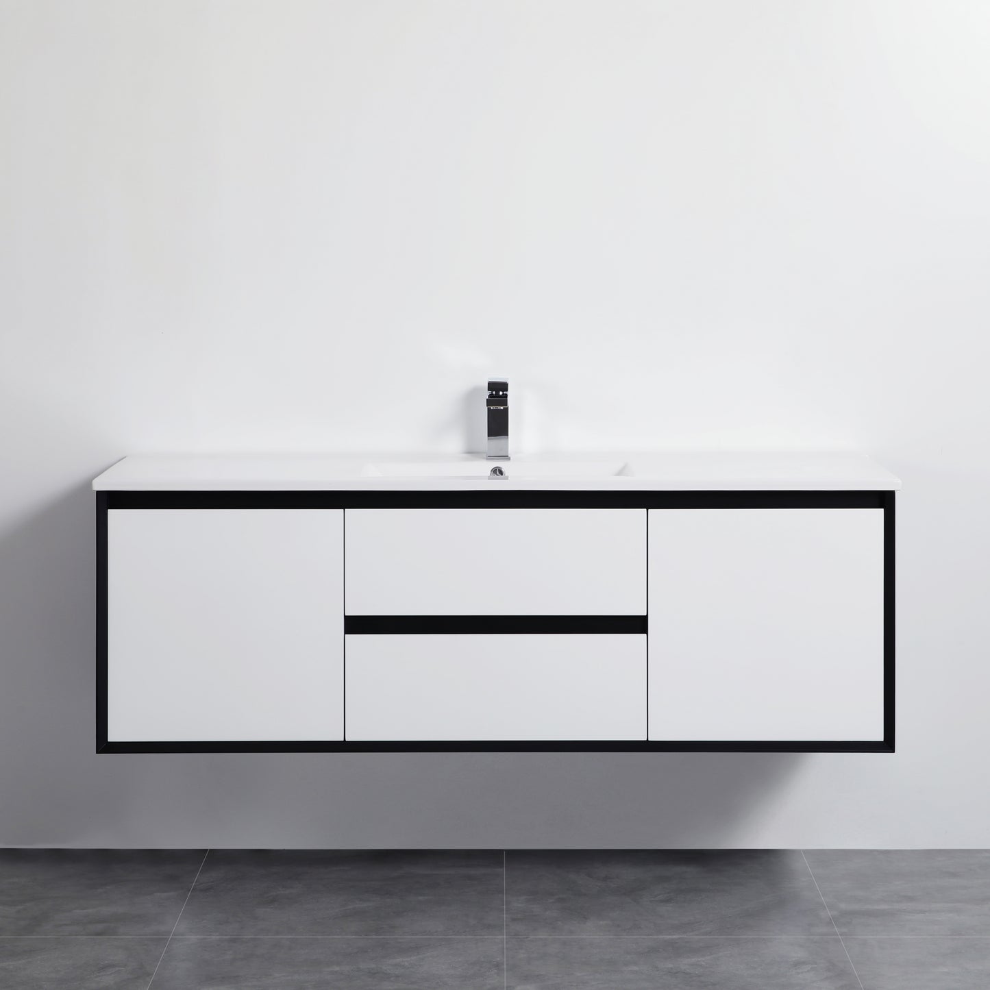 PE1500WH Petra Matte White and Black Rectangular Wall hung Cabinet