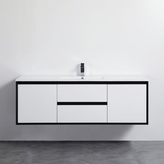 PE1500WH Petra Matte White and Black Rectangular Wall hung Cabinet