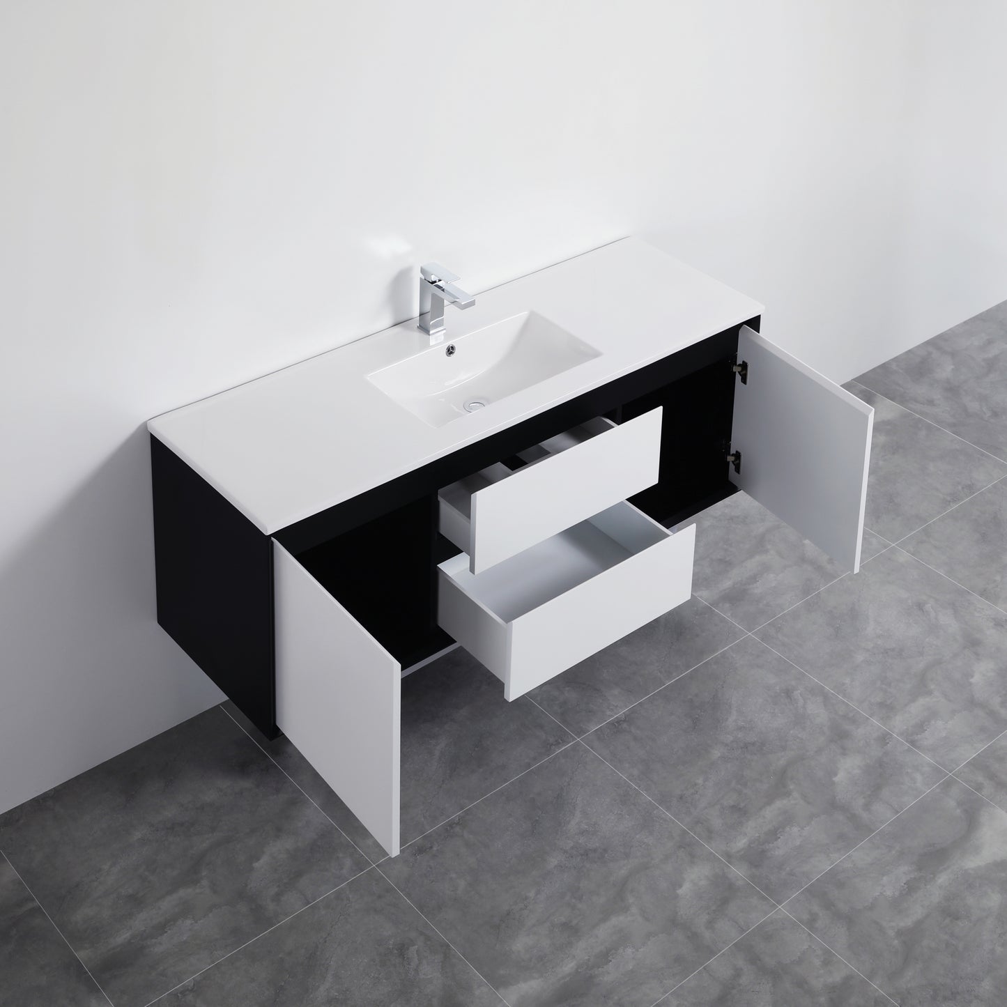 PE1500WH Petra Matte White and Black Rectangular Wall hung Cabinet