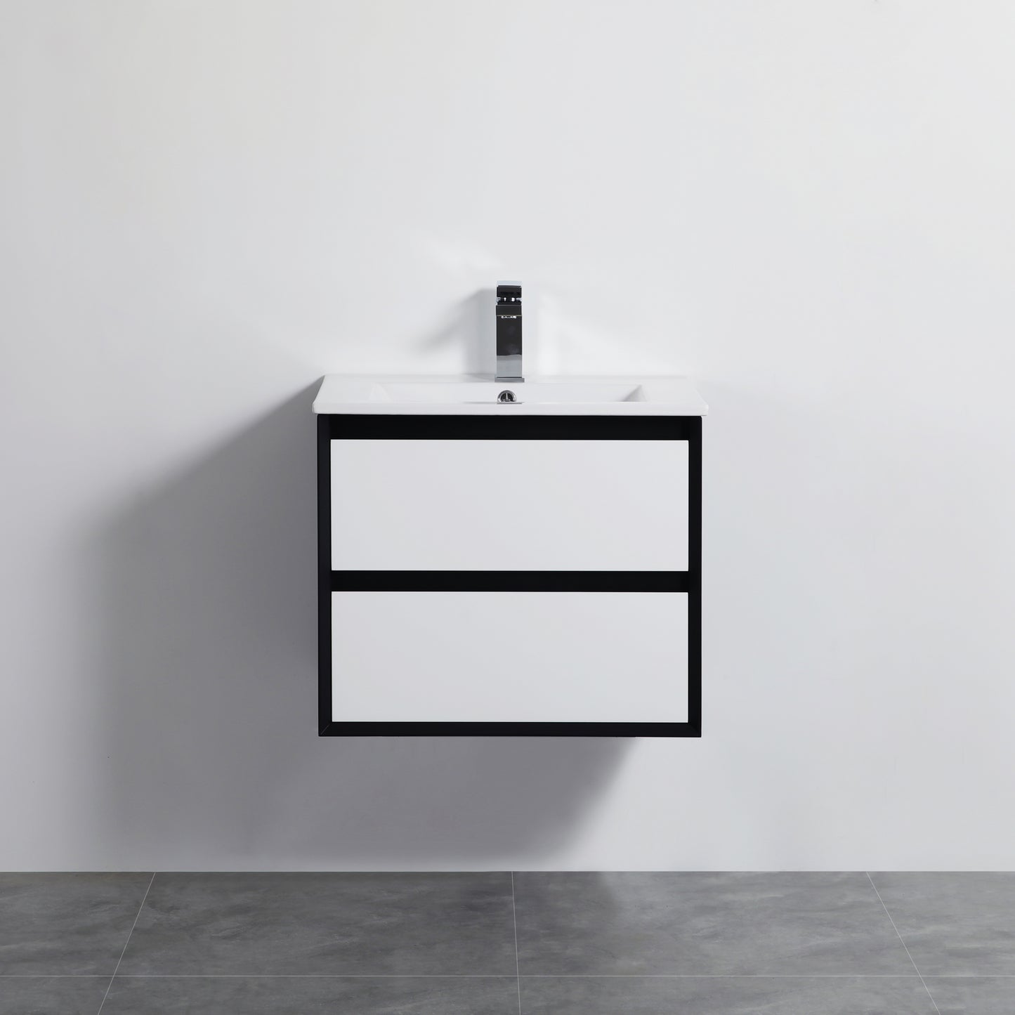 PE600WH Petra Matte White, Black Rectangular Wall Mounted Vanity