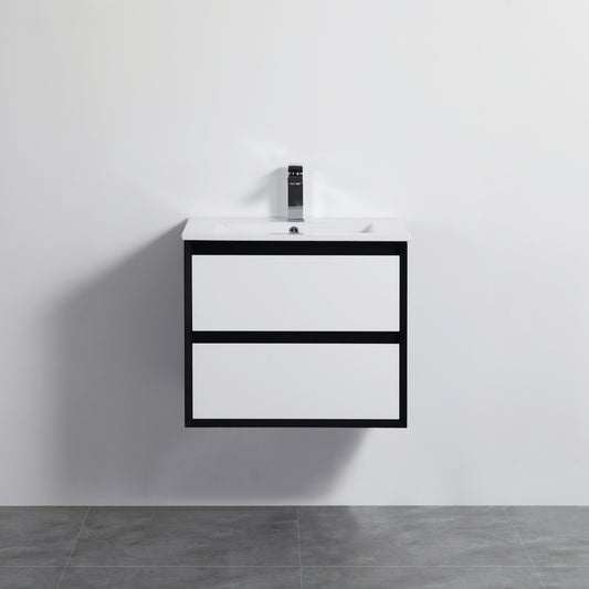 PE600WH Petra Matte White, Black Rectangular Wall Mounted Vanity