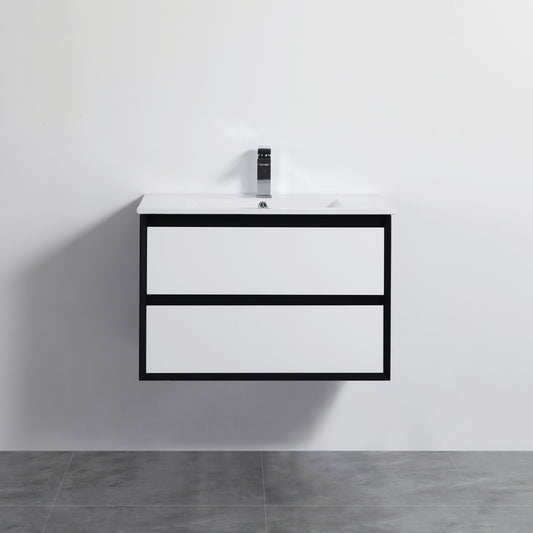 PE750WH Petra Matte White, Black Rectangular Wall hung Vanity