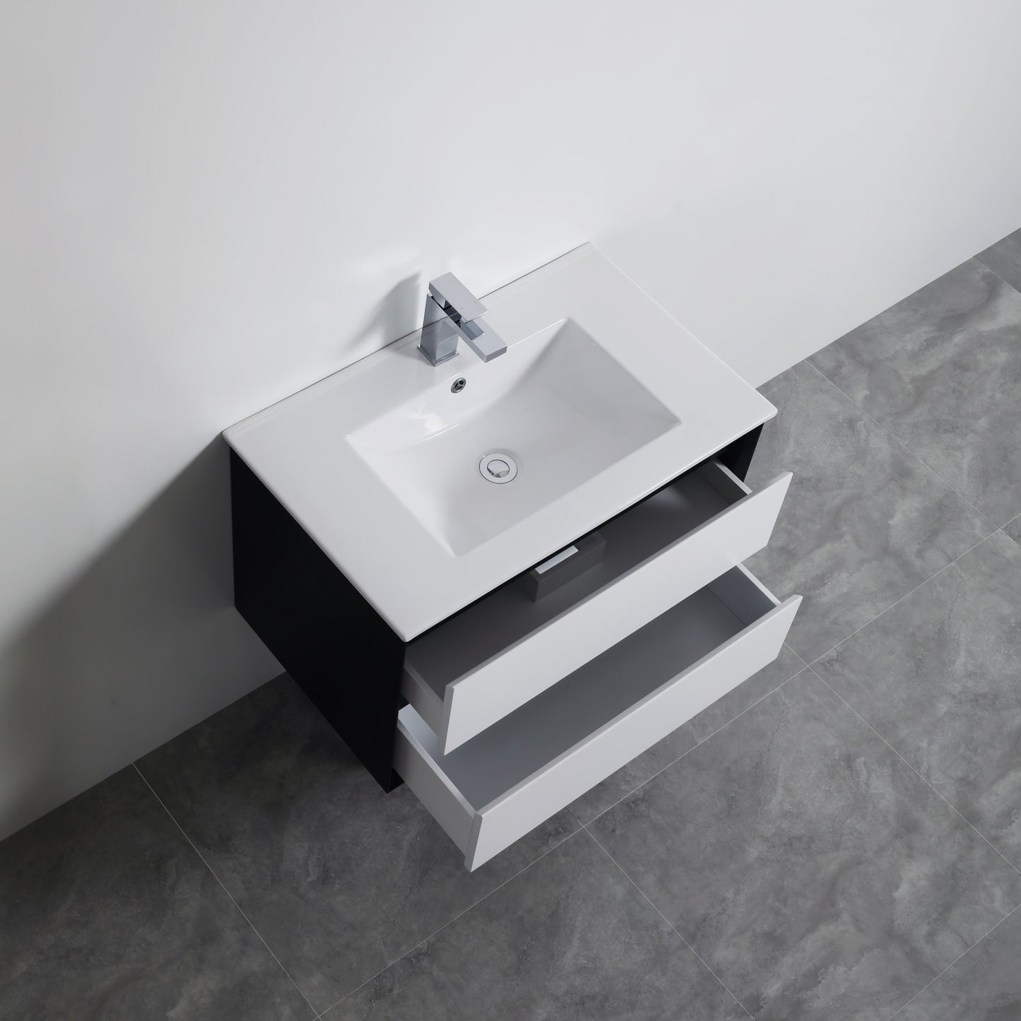 PE750WH Petra Matte White, Black Rectangular Wall hung Vanity