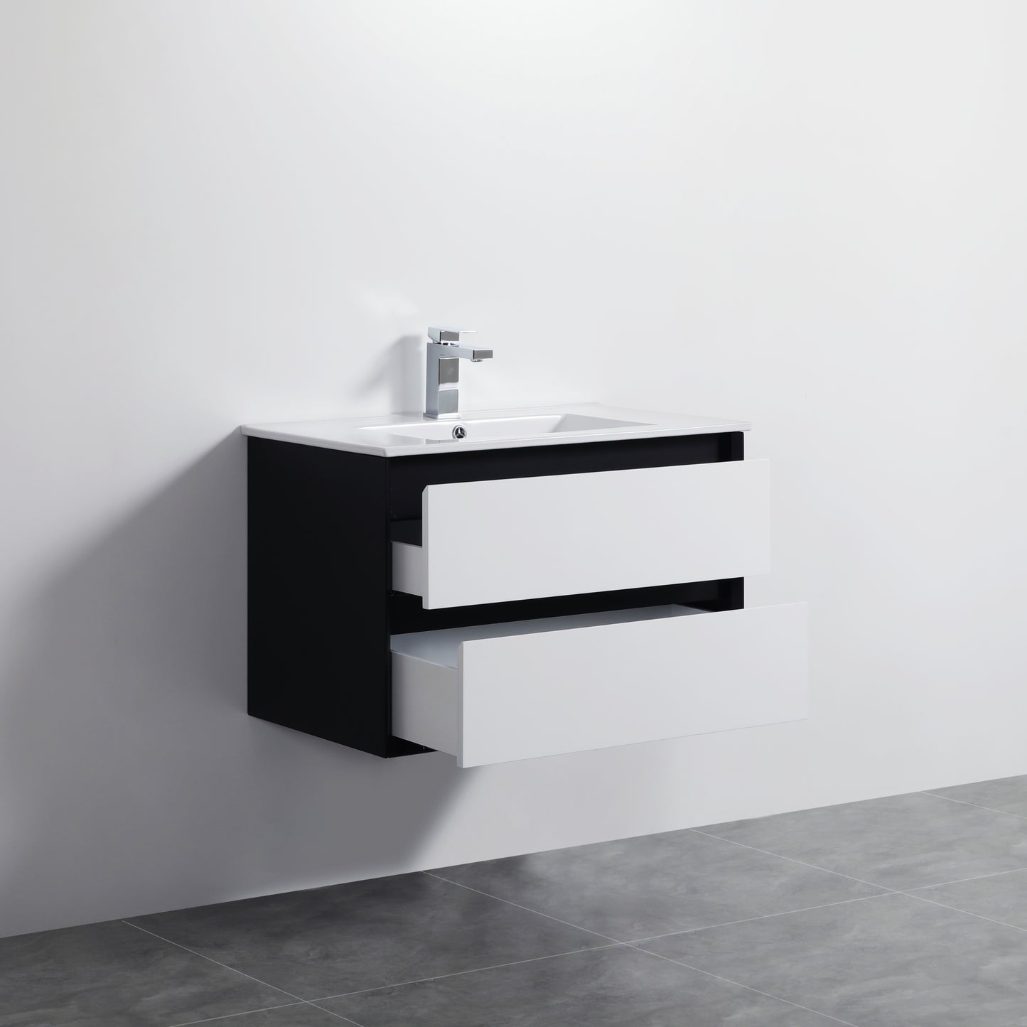 PE750WH Petra Matte White, Black Rectangular Wall hung Vanity