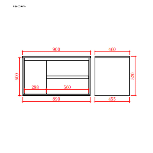 PE900RWH Petra Matte White and Black Rectangular Wall hung Vanity