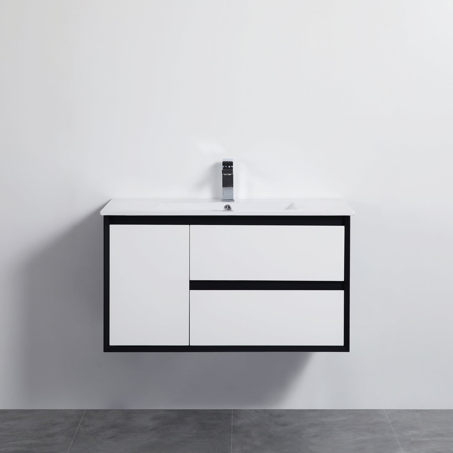 PE900RWH Petra Matte White and Black Rectangular Wall hung Vanity