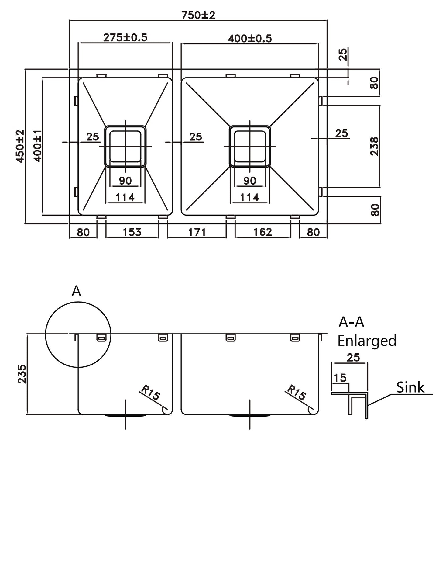 PKS-750DS Rectangular Sink