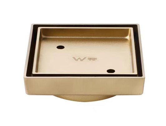 PSF02S-90-BG Brushed Gold Square Floor-mounted Floor Waste