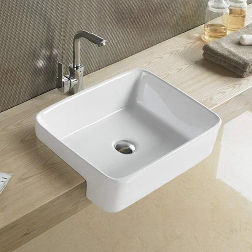 PSR4837NTH Gloss White Rectangular Semi-recessed Basin