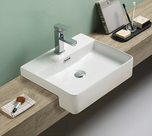 PSR5042 Gloss White Rectangular Semi-recessed Basin