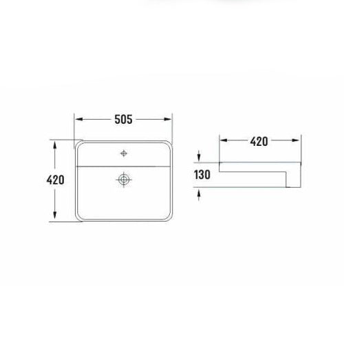 PSR5042 Gloss White Rectangular Semi-recessed Basin