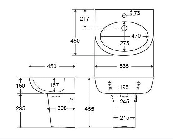 PW5443B Care Gloss White Wall hung Basin