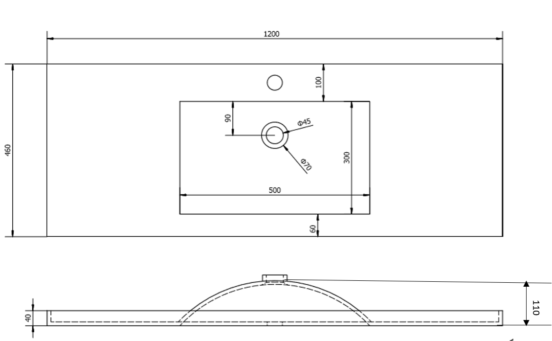 Poly1246B Rectangular Vanity Top