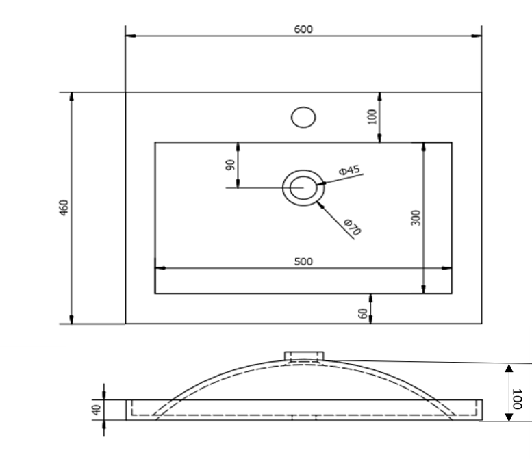 Poly6046B White Rectangular Top Mount Vanity Top
