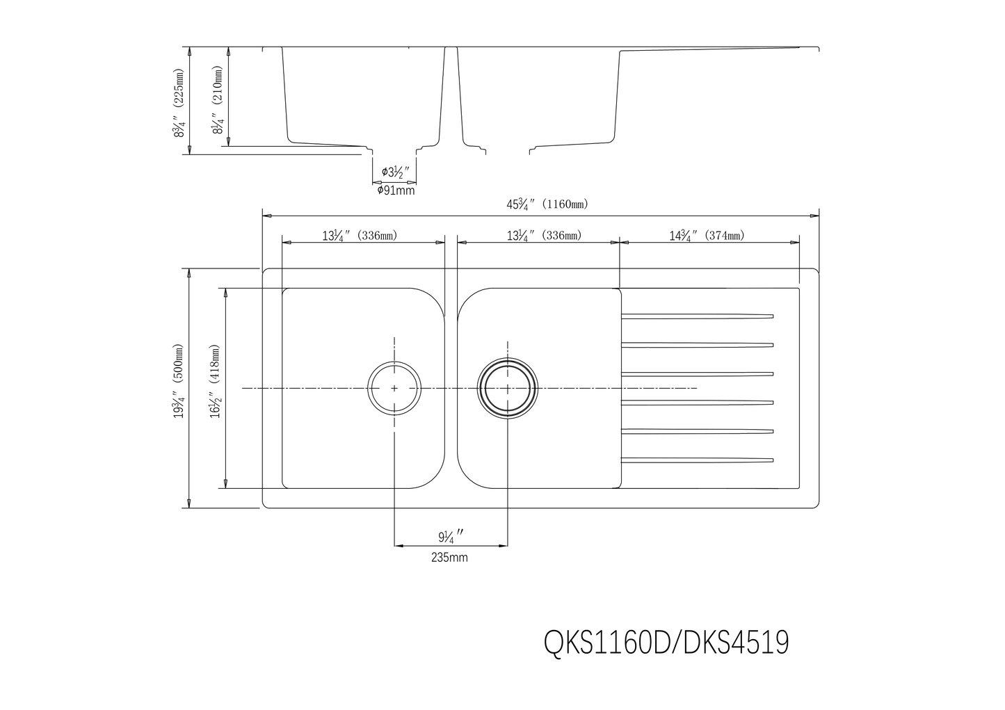 QKS1160D-MB Matte Black Rectangular Top/Undermount Sink