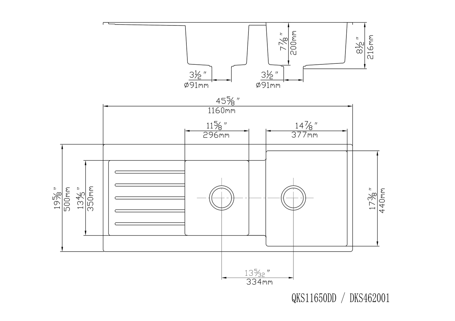 QKS11650DD-MB Matte Black Rectangular Top/Undermount Sink