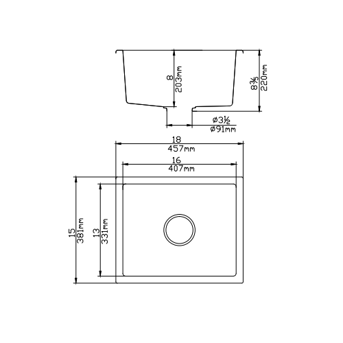 QKS3845-MB Matte Black Rectangular Top/Undermount Sink
