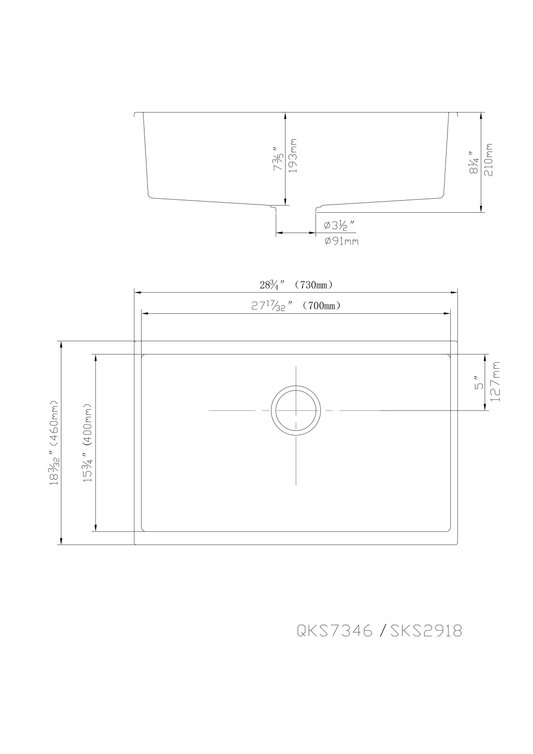 QKS7346-MB Matte Black Rectangular Top/Undermount Sink