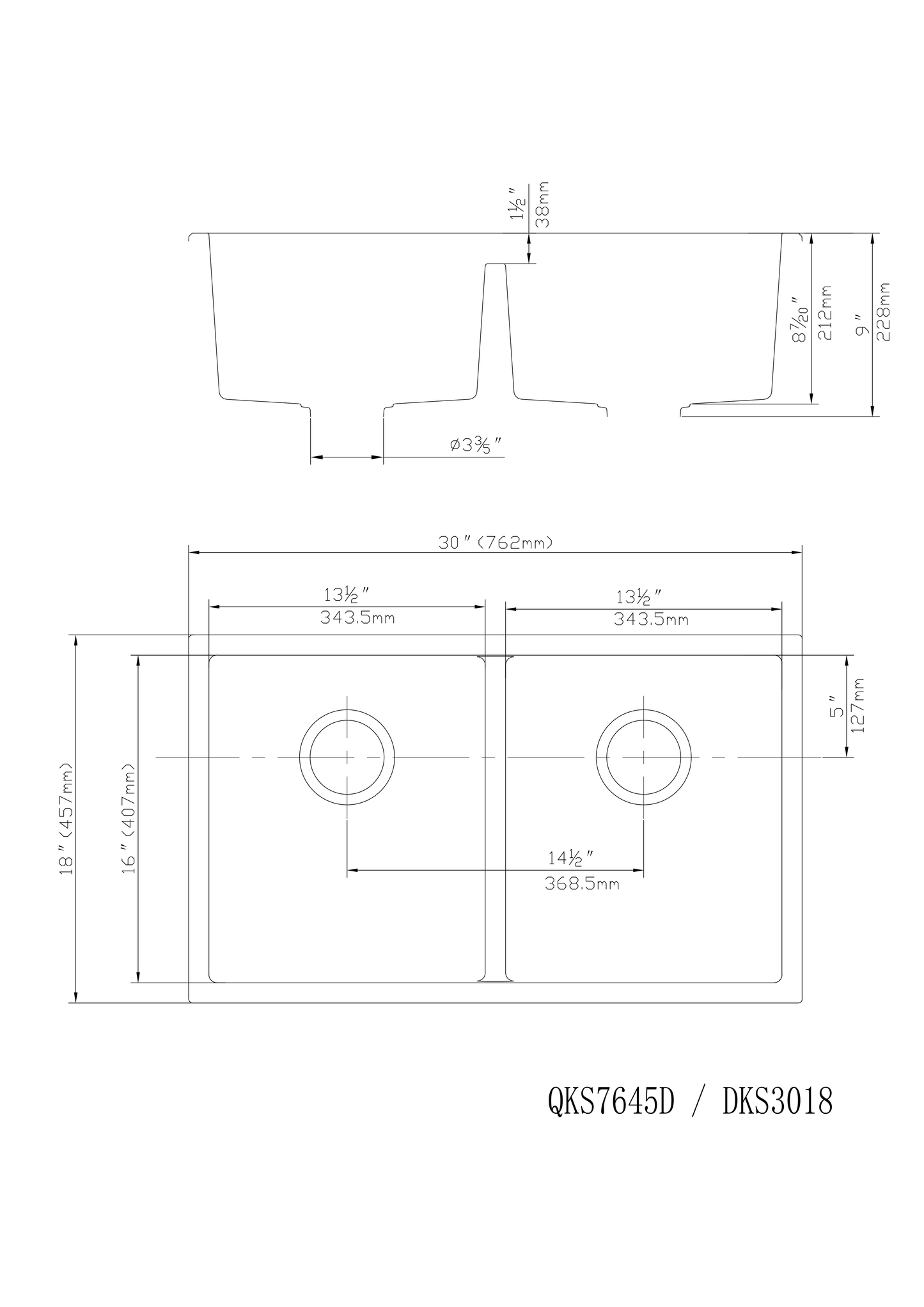 QKS7645D-MB Matte Black Rectangular Undermount Sink