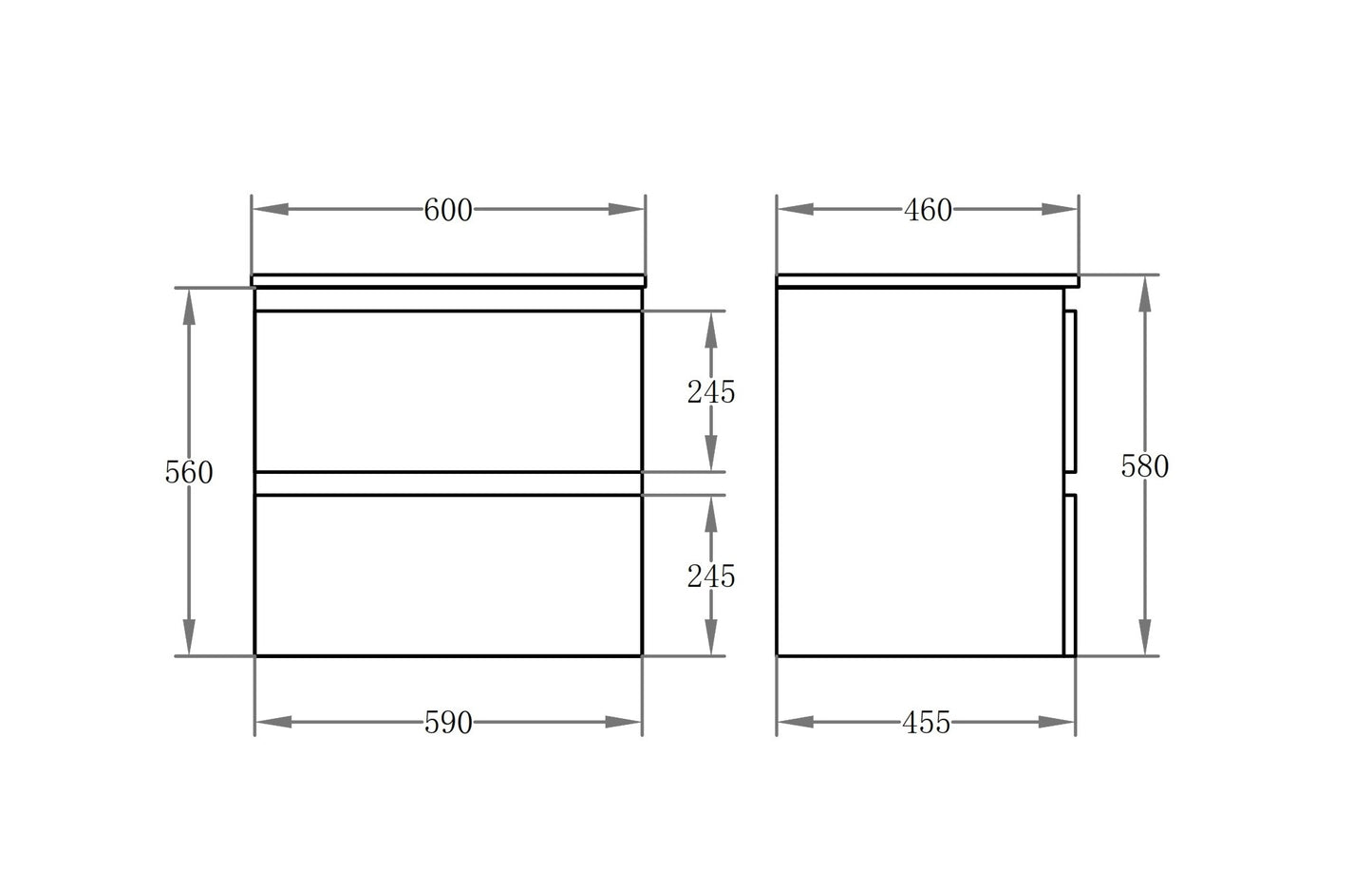 RIVA600W Riva Gloss White Rectangular Wall hung Vanity