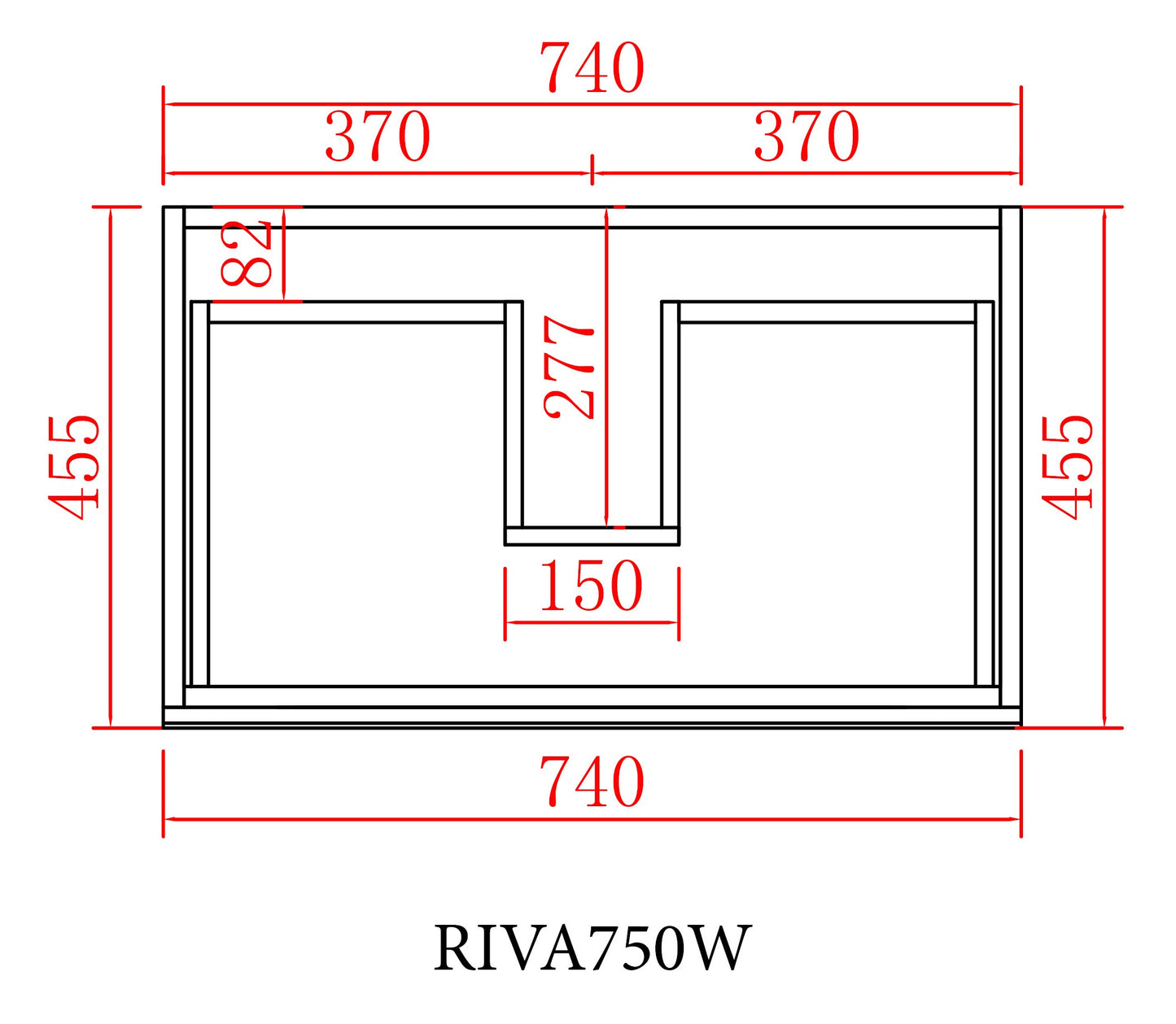 RIVA750W Riva Gloss White Rectangular Wall hung Vanity