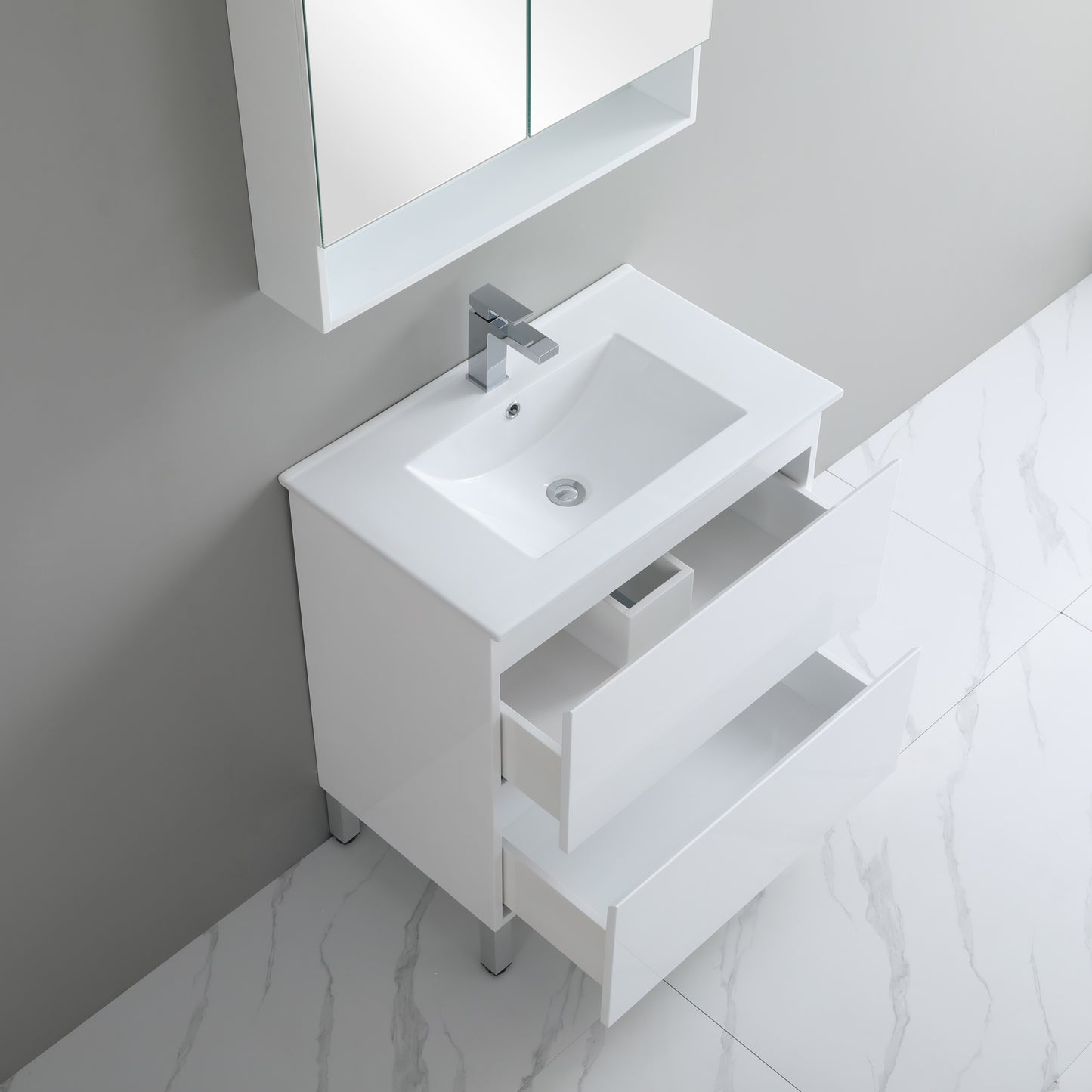 RIVA900L Riva Gloss White Rectangular Free Standing Vanity