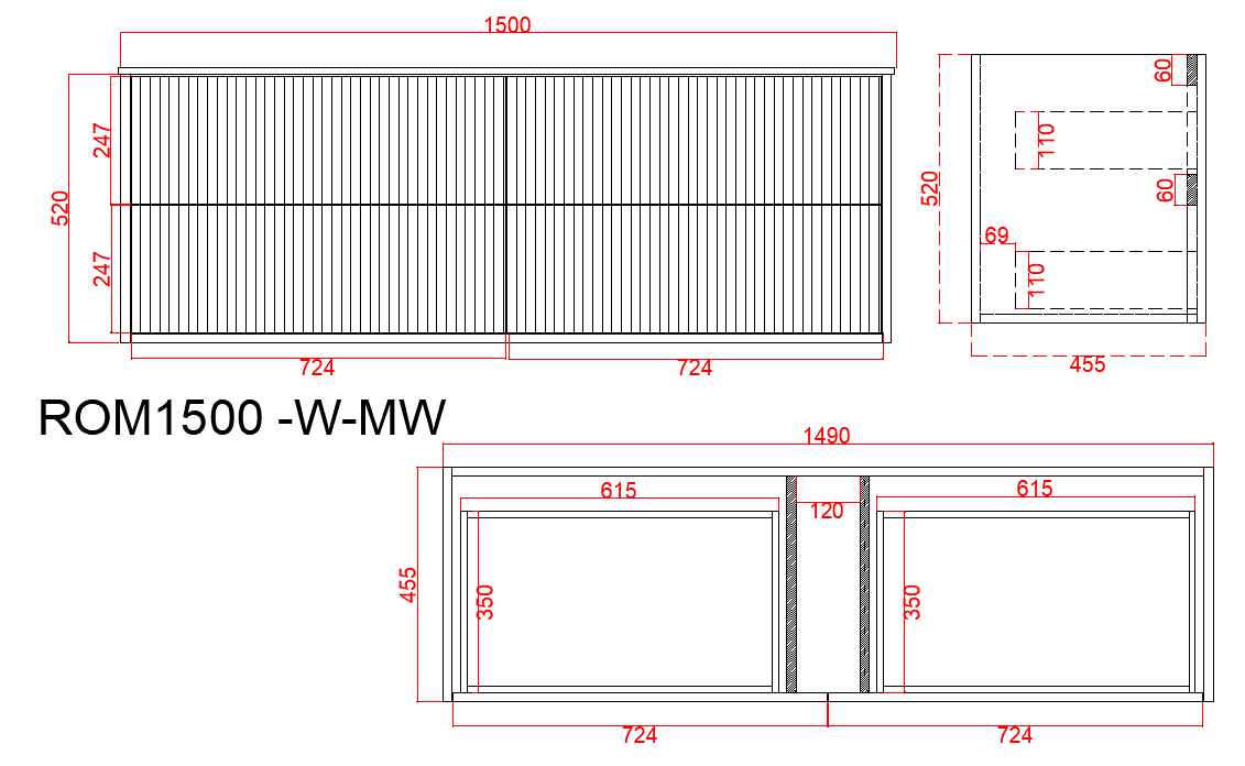 ROM1500W Rome Matte White Rectangular Wall Mounted Cabinet
