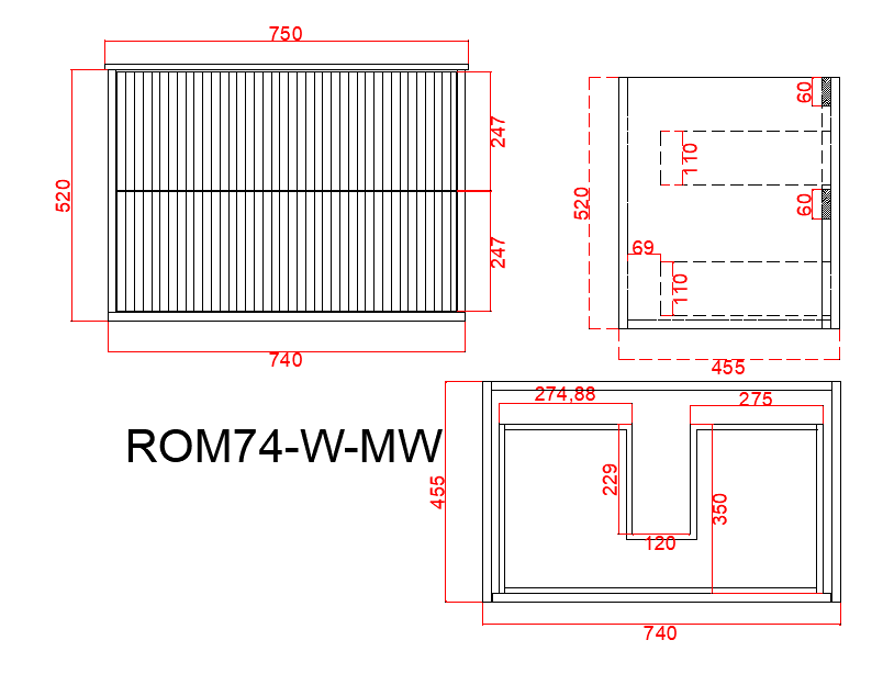 ROM74W-MW Rome Matte White Wall hung Cabinet