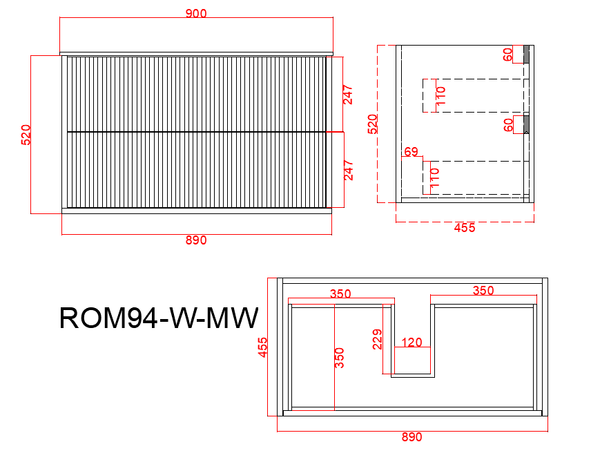 ROM94W-MW Rome Matte White Wall hung Cabinet
