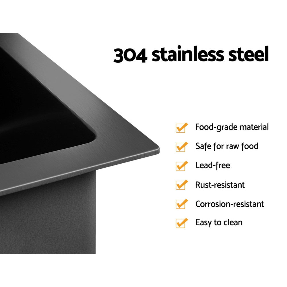 SINK-BLACK-4444 Nano-coated, Satin Black Square with R10 rounded corners Under Mount, Flush Mount, Drop In Kitchen Sink
